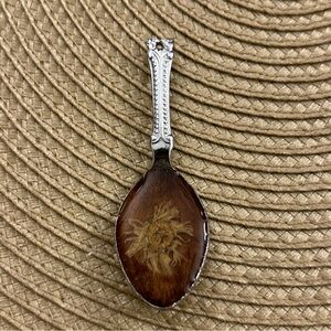 Vintage Silver Spoon Charm with Dried Flower in Resin